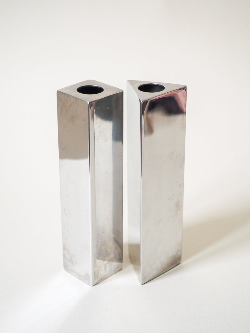 2 bougeoirs géométrique chromé
