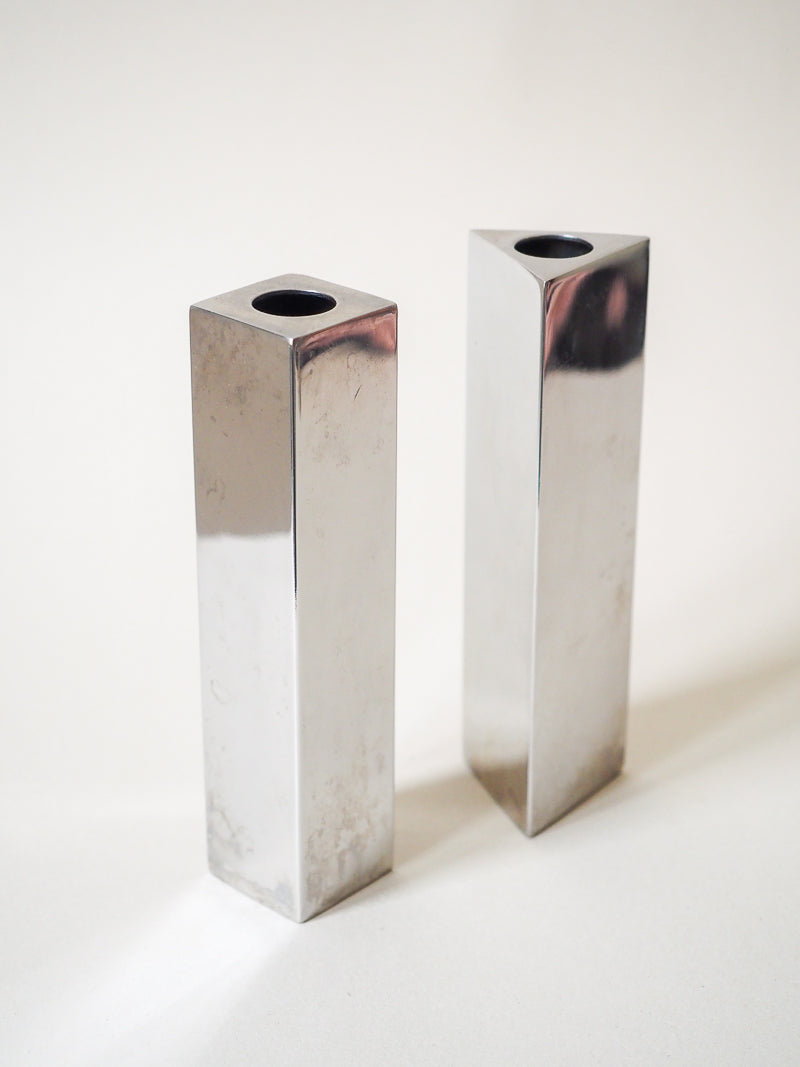 2 bougeoirs géométrique chromé