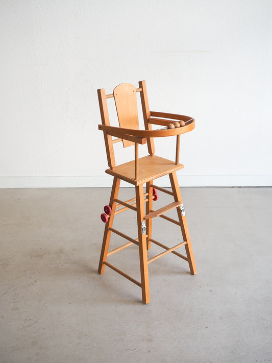 Grande chaise haute de poupée vintage en bois