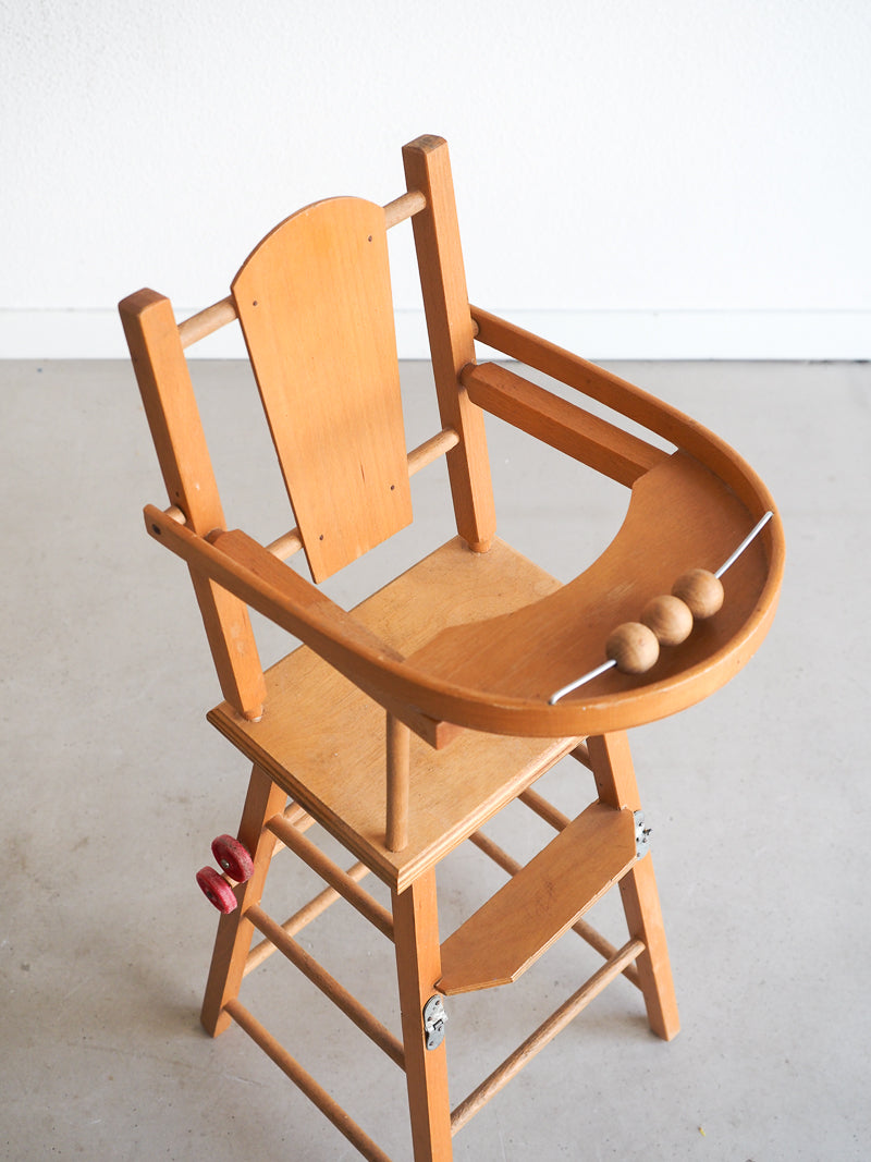 Grande chaise haute de poupée vintage en bois