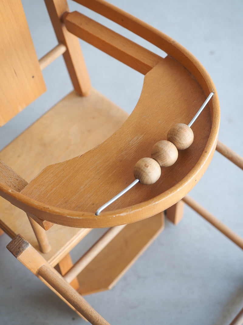 Grande chaise haute de poupée vintage en bois