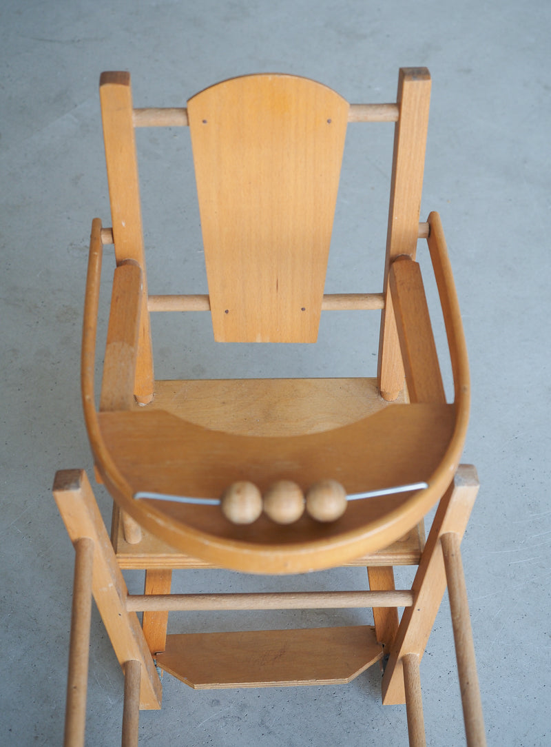 Grande chaise haute de poupée vintage en bois