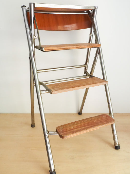 Chaise pliante vintage transformable en escabeau - Formica & chrome