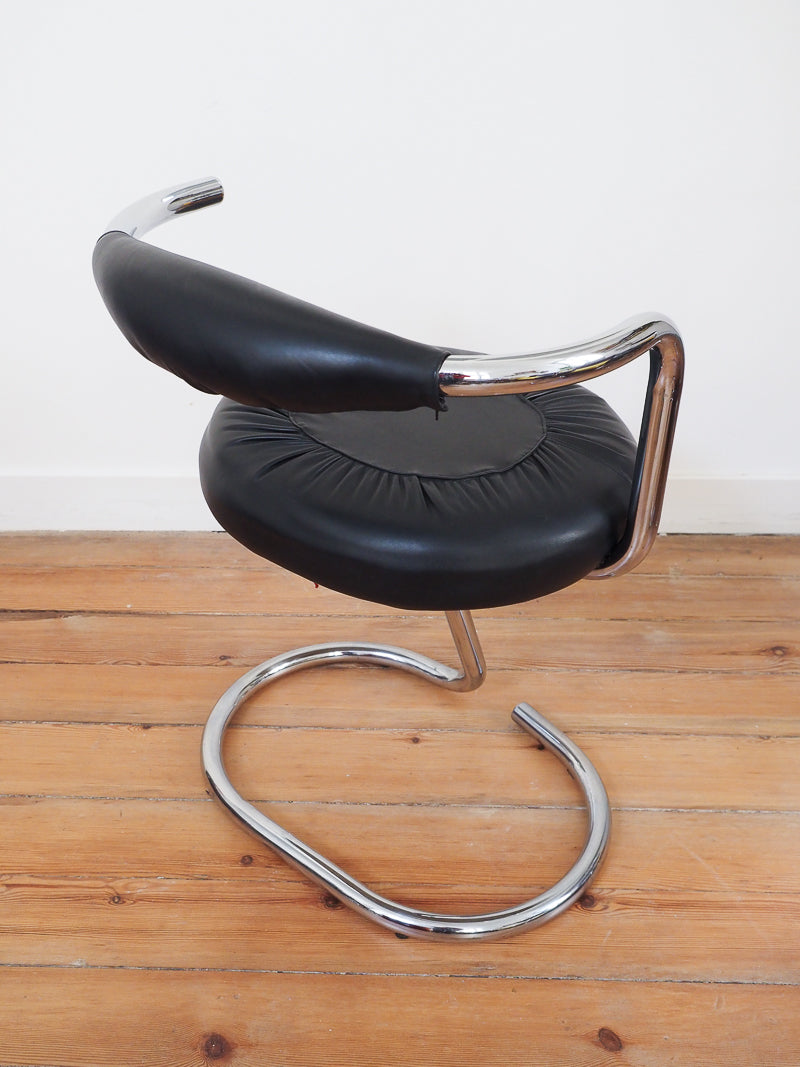 4 chaises Cobra de Giotto Stoppino – Design italien des années 70 – Cuir véritable et acier chromé