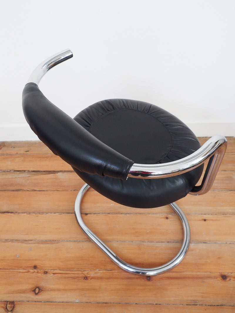 4 chaises Cobra de Giotto Stoppino – Design italien des années 70 – Cuir véritable et acier chromé
