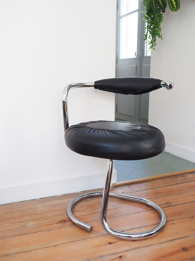 4 chaises Cobra de Giotto Stoppino – Design italien des années 70 – Cuir véritable et acier chromé