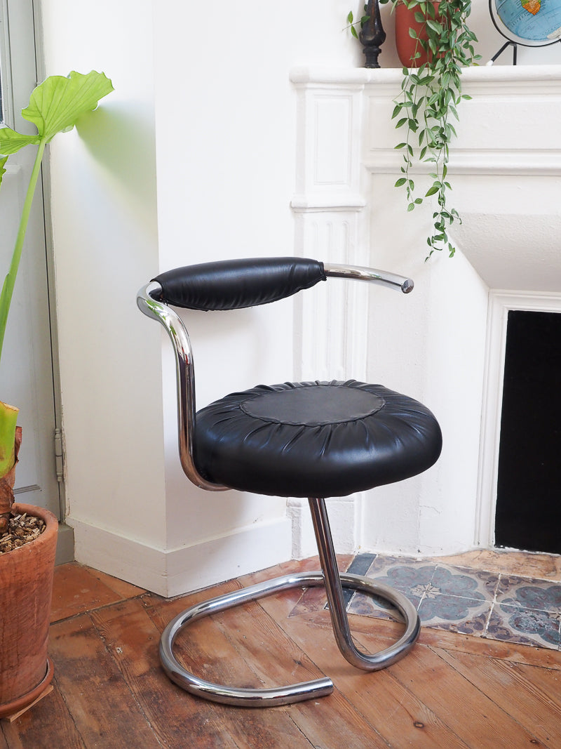 4 chaises Cobra de Giotto Stoppino – Design italien des années 70 – Cuir véritable et acier chromé
