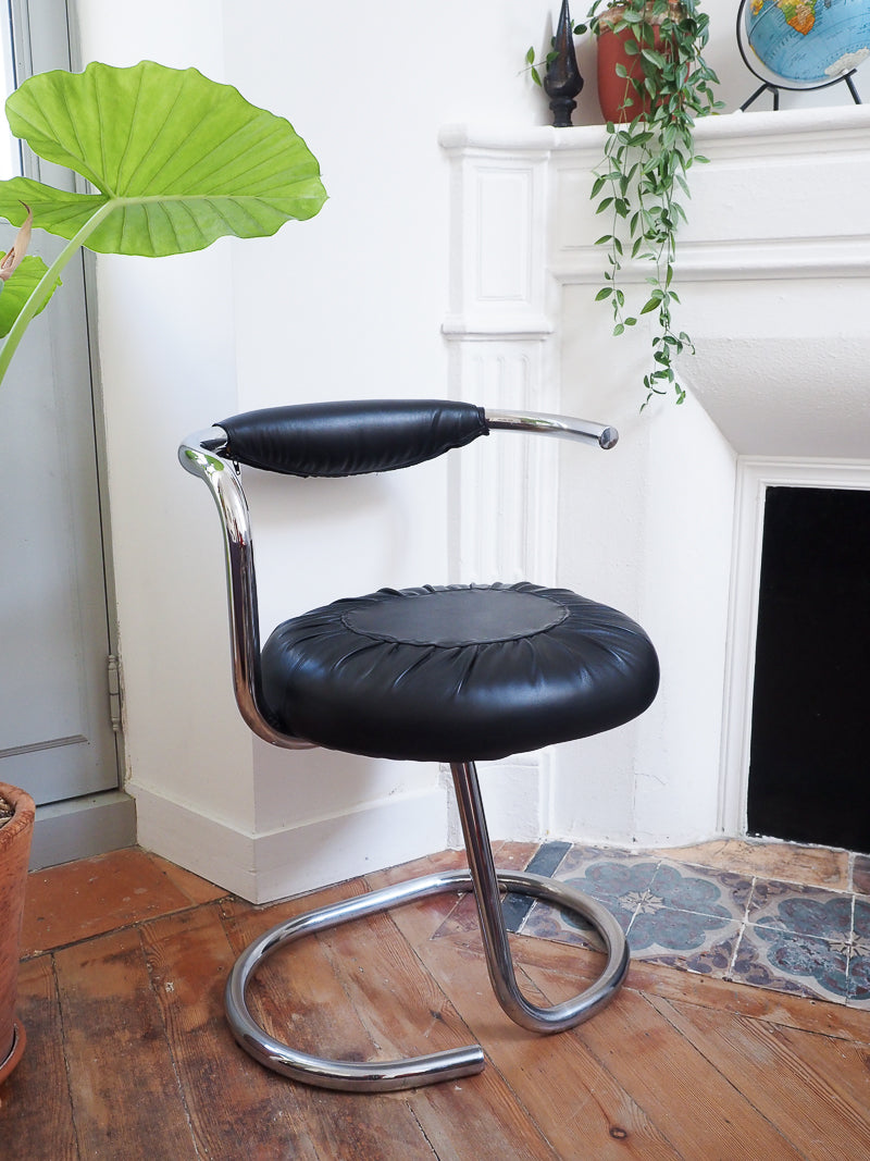 4 chaises Cobra de Giotto Stoppino – Design italien des années 70 – Cuir véritable et acier chromé