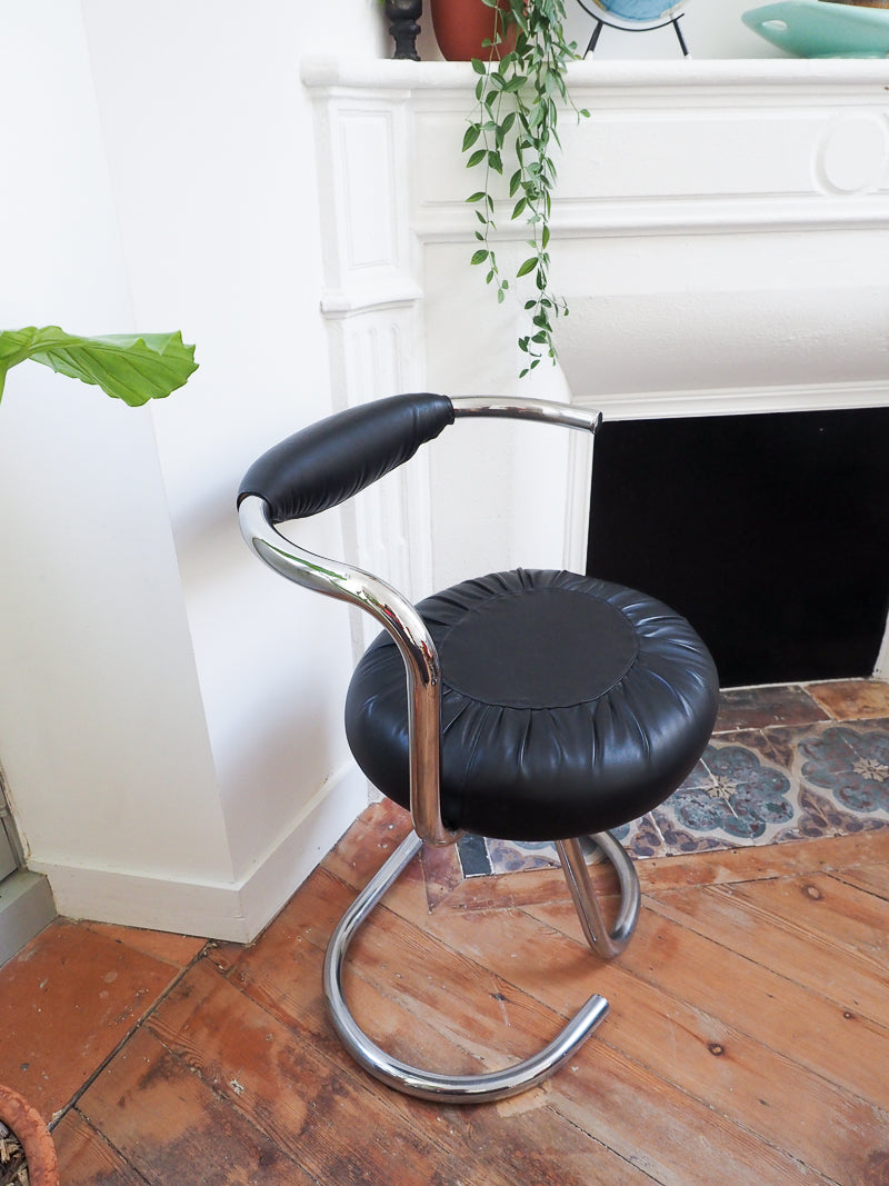 4 chaises Cobra de Giotto Stoppino – Design italien des années 70 – Cuir véritable et acier chromé