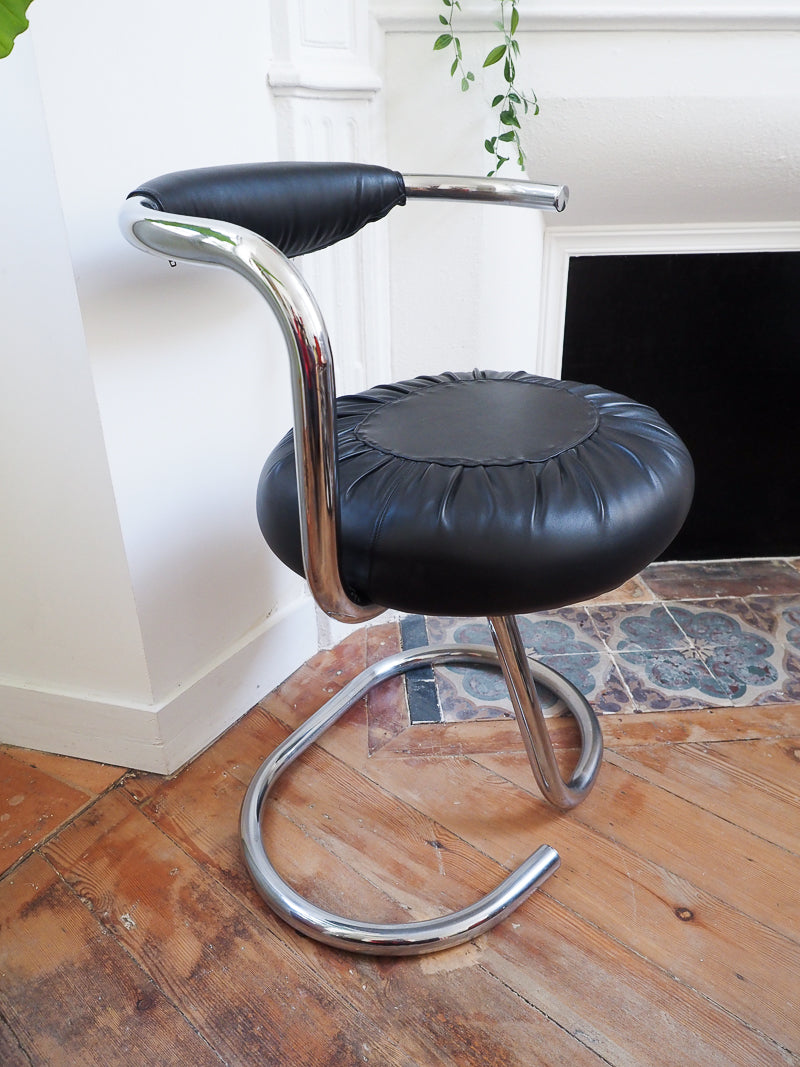 4 chaises Cobra de Giotto Stoppino – Design italien des années 70 – Cuir véritable et acier chromé