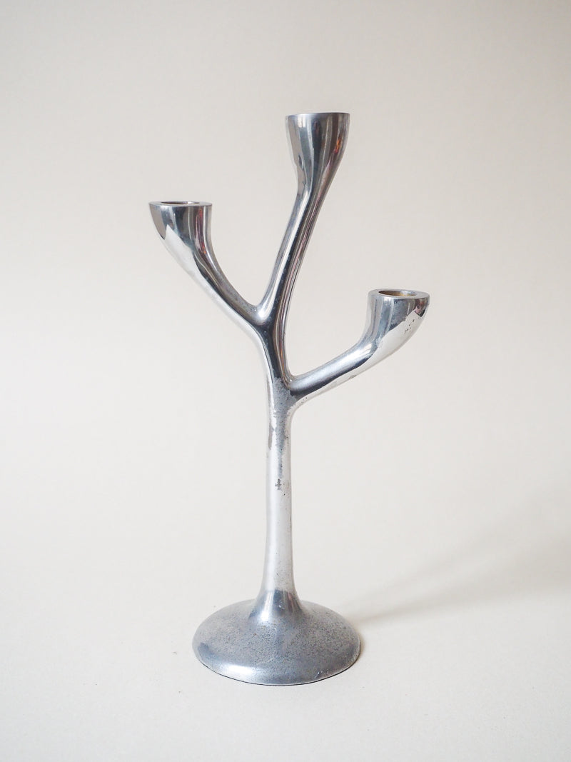Bougeoir 3 branches metal chromé