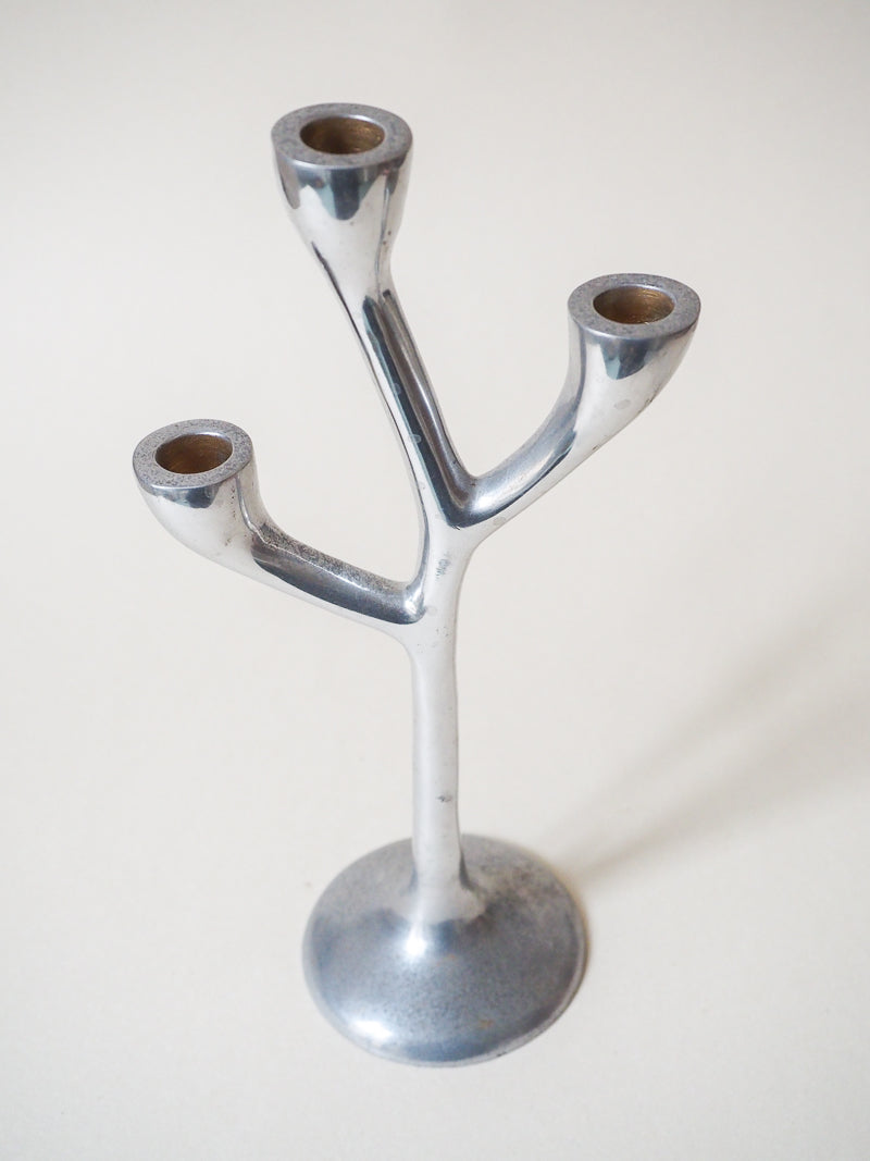 Bougeoir 3 branches metal chromé