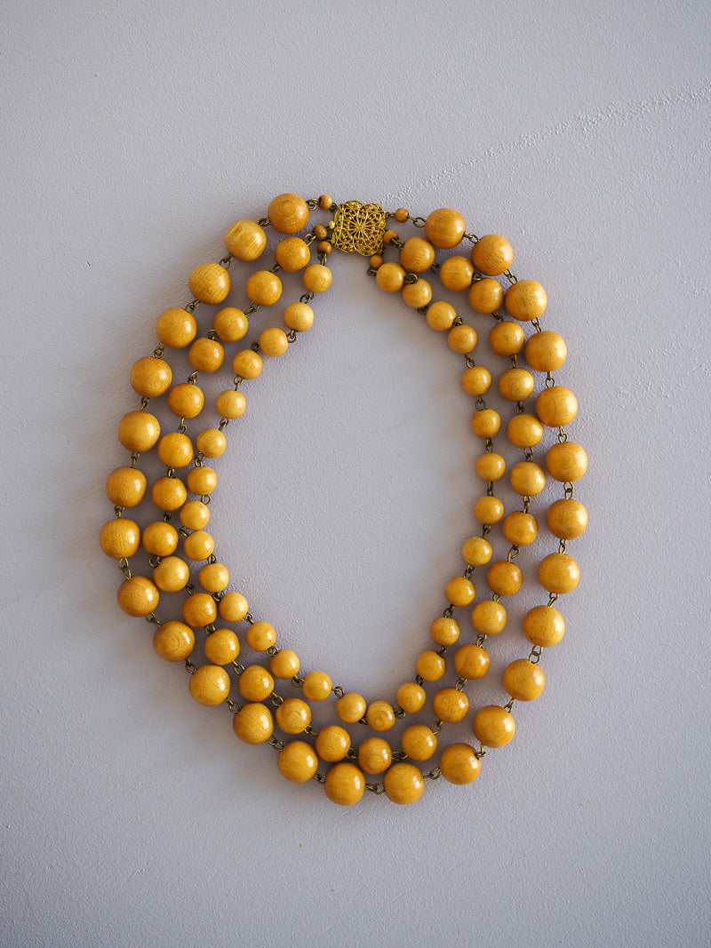 Collier 3 rangs perles en bois