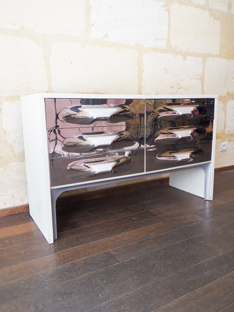 ✨ Commode DF-2000 de Raymond Loewy – façades chromées – Design Space Age années 1960