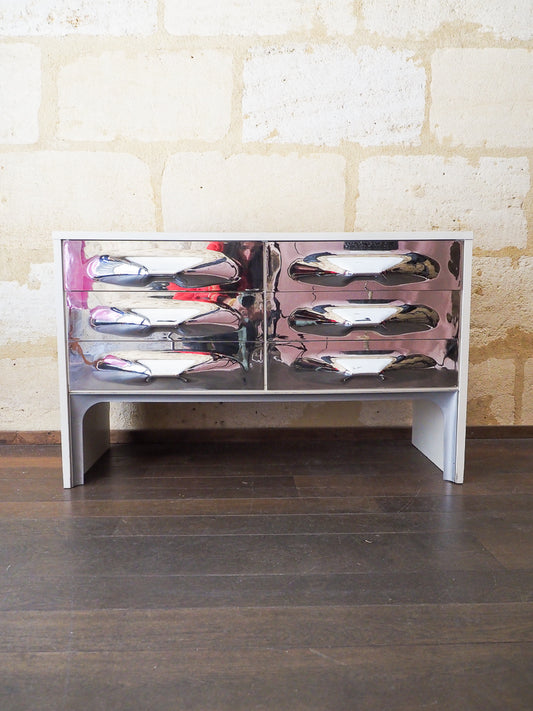 ✨ Commode DF-2000 de Raymond Loewy – façades chromées – Design Space Age années 1960