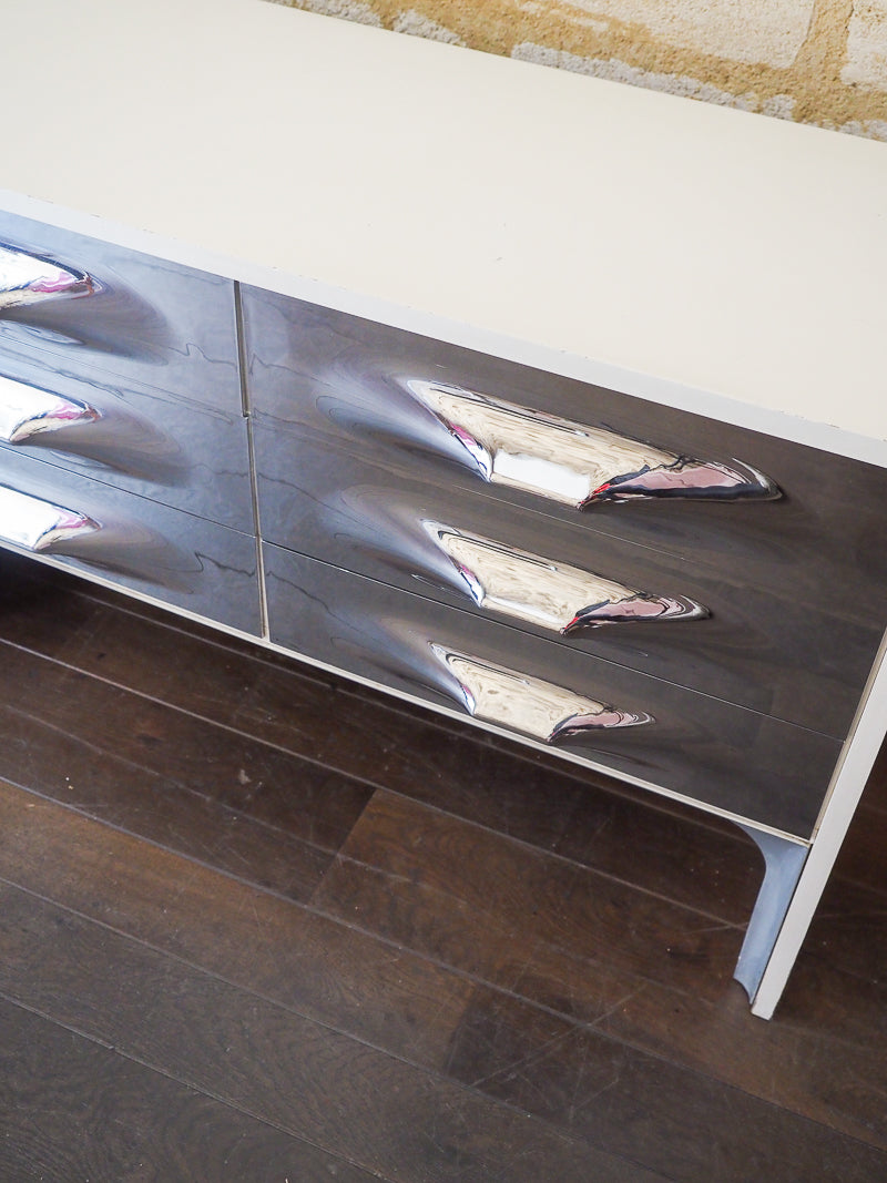 ✨ Commode DF-2000 de Raymond Loewy – façades chromées – Design Space Age années 1960