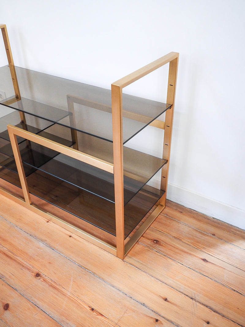 console métal doré et verre fumé - dans le style de Pierre Vandel