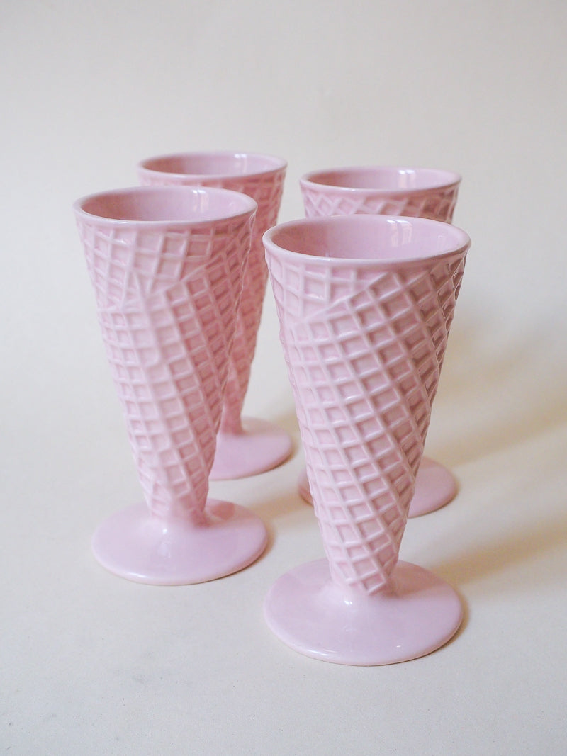 Lot de 4 grandes coupes à glace vintage – cornet rose