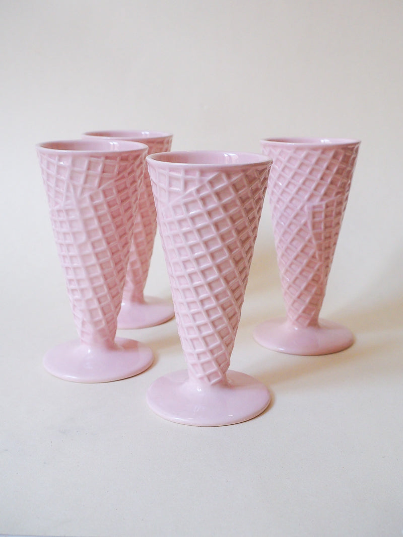 Lot de 4 grandes coupes à glace vintage – cornet rose
