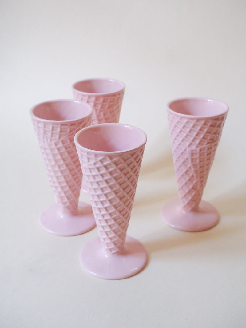 Lot de 4 grandes coupes à glace vintage – cornet rose