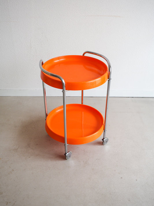 Desserte sur roulettes en plastique orange vintage