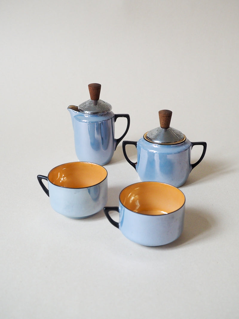Service à thé Art déco  ALP (Tchécoslovaquie) bleu irisé et pêche