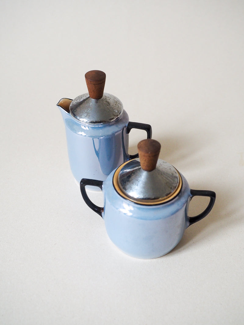 Service à thé Art déco  ALP (Tchécoslovaquie) bleu irisé et pêche