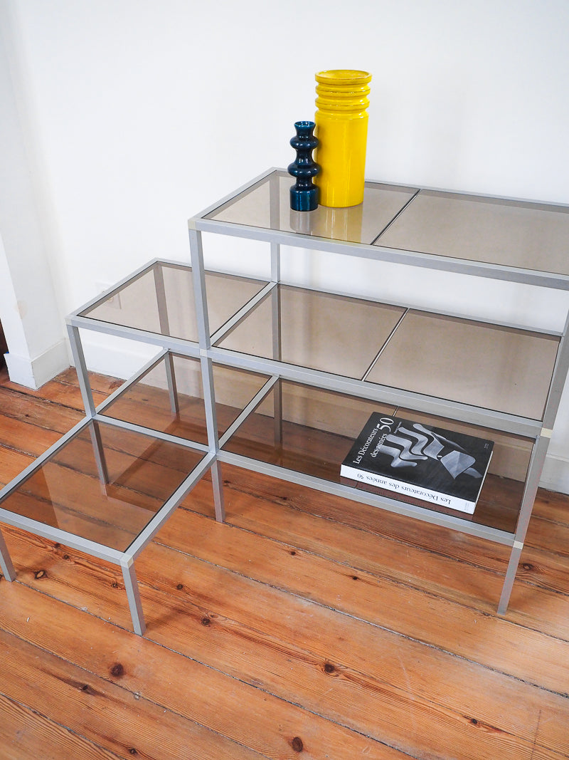 Étagère vintage en escalier - aluminium et verre fumé