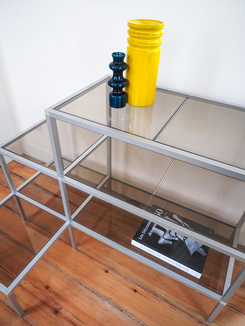 Étagère vintage en escalier - aluminium et verre fumé