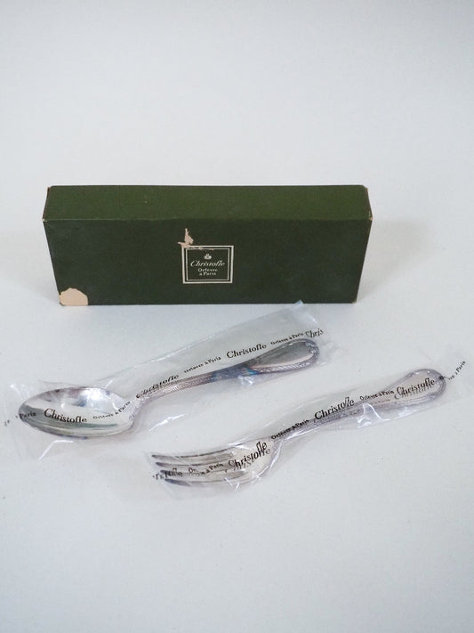 Christofle – Fourchette & Cuillère neufs en Métal Argenté – Modèle "Rubans"