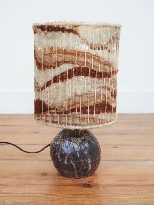 🍂 Lampe en Céramique Artisanale - abat-jour en laine vintage