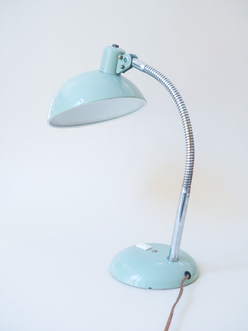 Grande lampe de bureau vintage en métal vert d'eau – Bras flexible chromé – Années 60/70