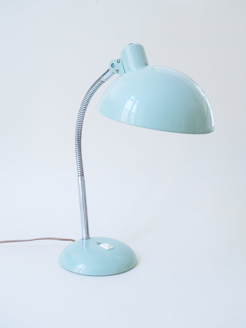Grande lampe de bureau vintage en métal vert d'eau – Bras flexible chromé – Années 60/70