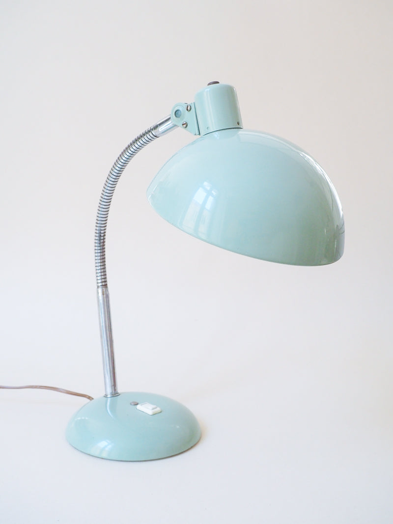 Grande lampe de bureau vintage en métal vert d'eau – Bras flexible chromé – Années 60/70