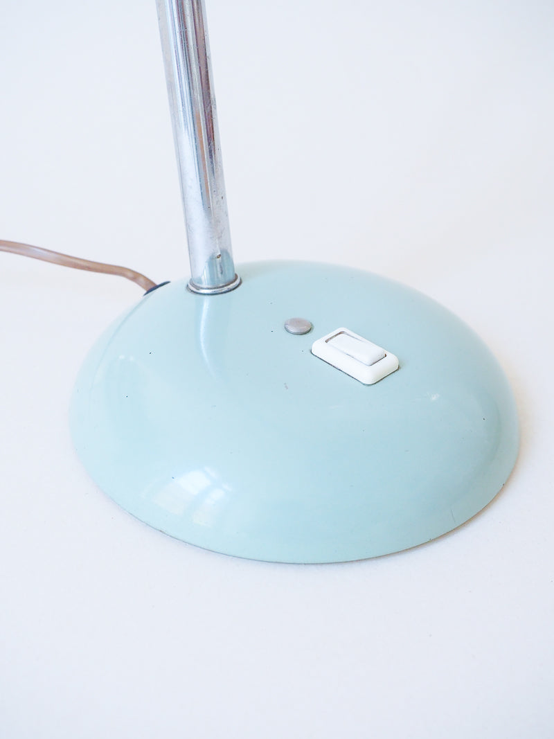 Grande lampe de bureau vintage en métal vert d'eau – Bras flexible chromé – Années 60/70