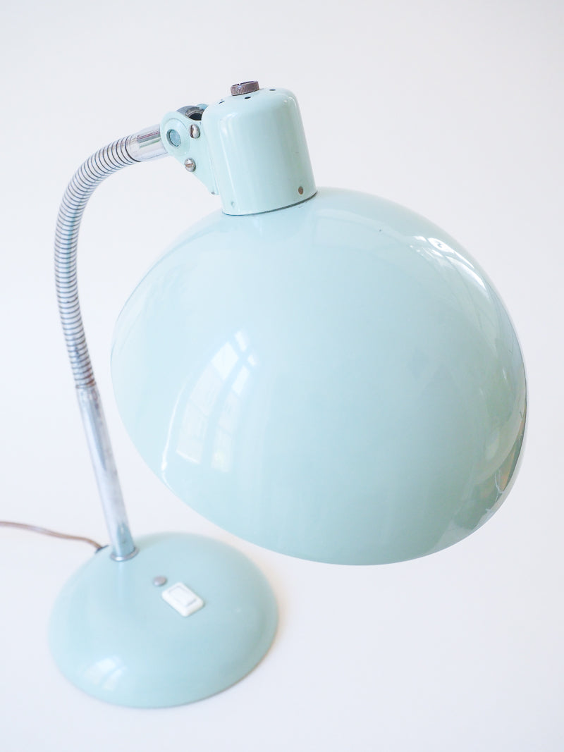 Grande lampe de bureau vintage en métal vert d'eau – Bras flexible chromé – Années 60/70