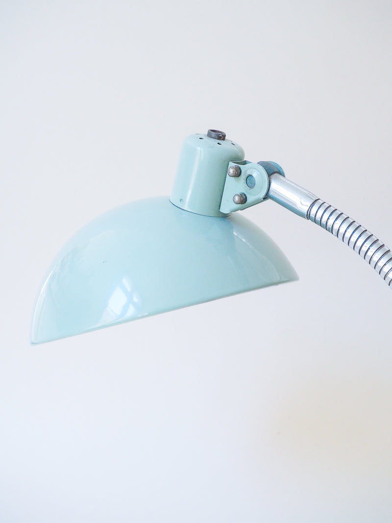 Grande lampe de bureau vintage en métal vert d'eau – Bras flexible chromé – Années 60/70