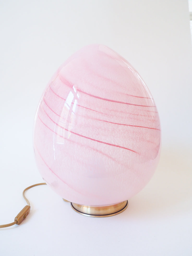Grande lampe œuf vintage en verre rose – 40 cm