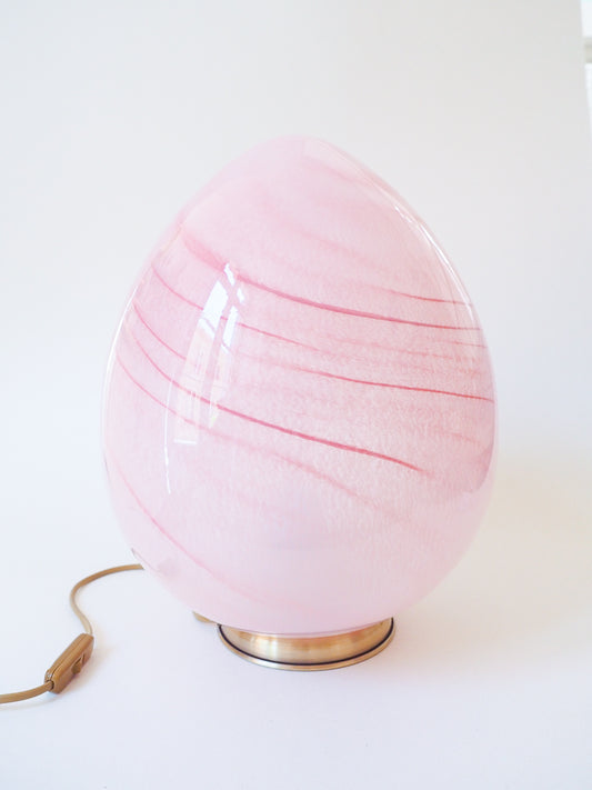 Grande lampe œuf vintage en verre rose – 40 cm