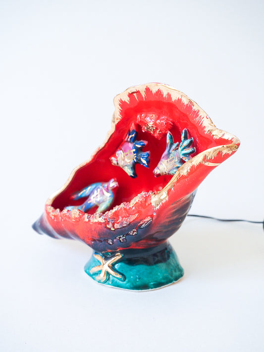 Lampe vintage coquillage et poissons Vallauris – décor marin