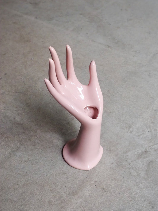 Main en porcelaine rose - soliflore / porte-bijoux