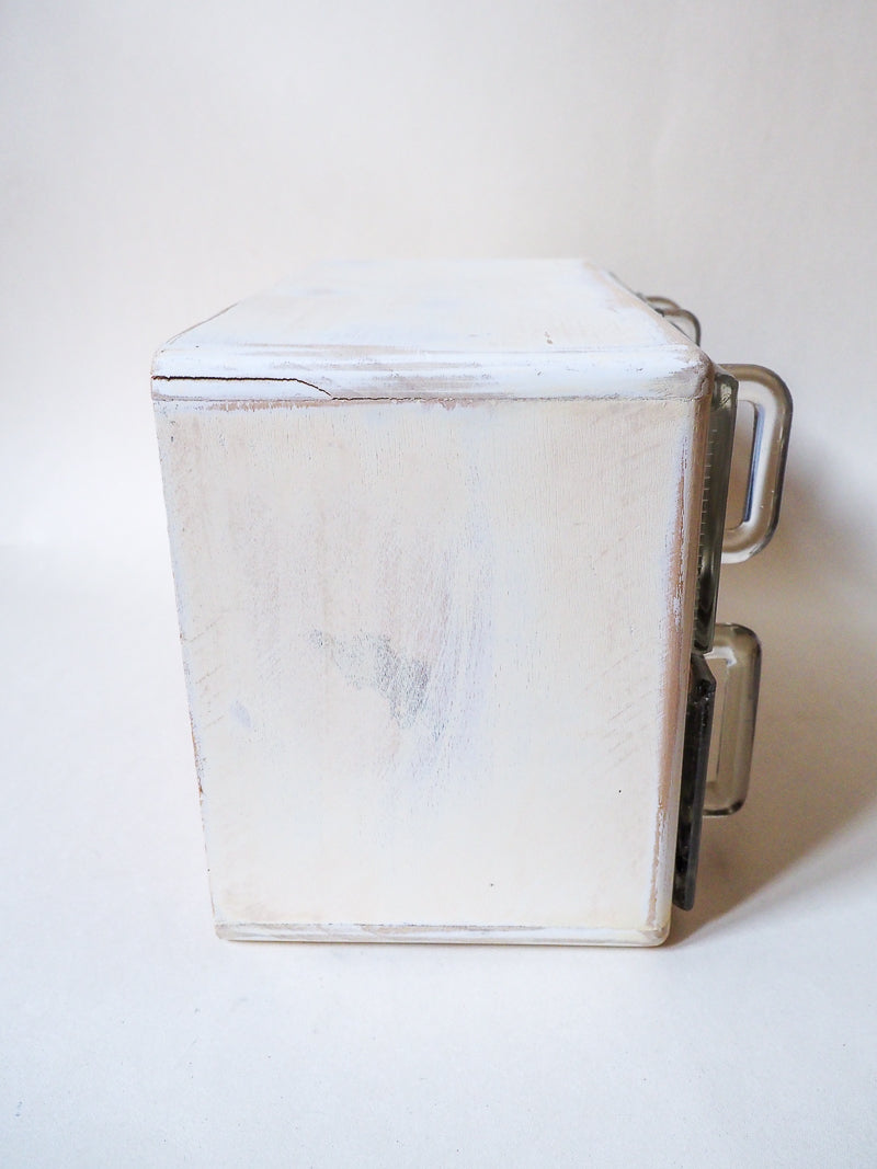 Petit meuble à épices vintage – tiroirs en verre