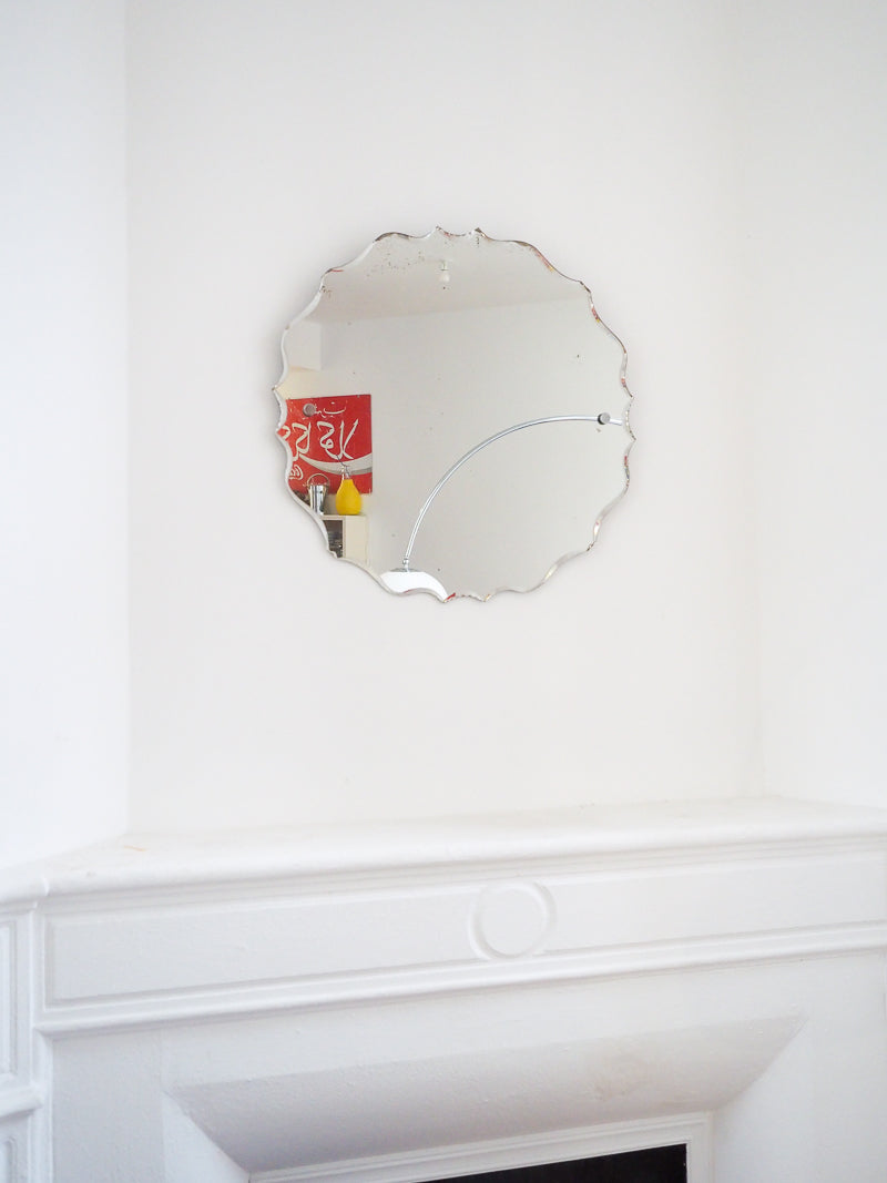 Grand miroir rond vintage biseauté – Années 50