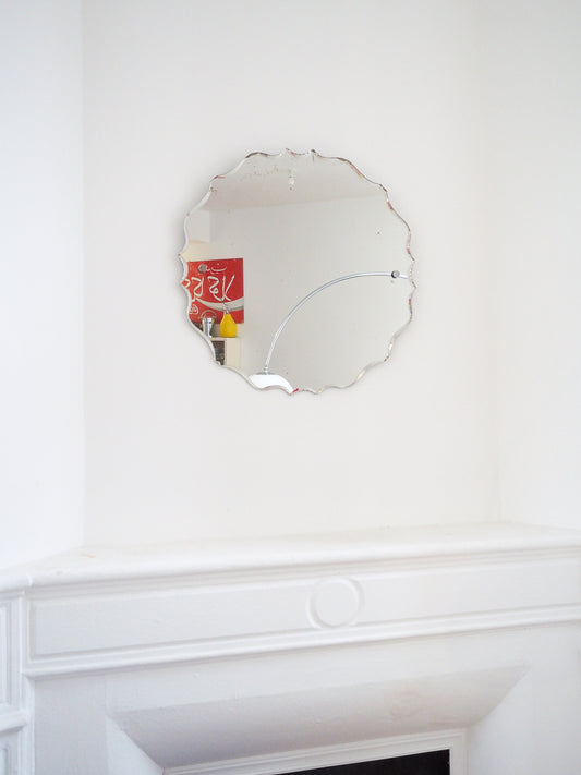 Grand miroir rond vintage biseauté – Années 50