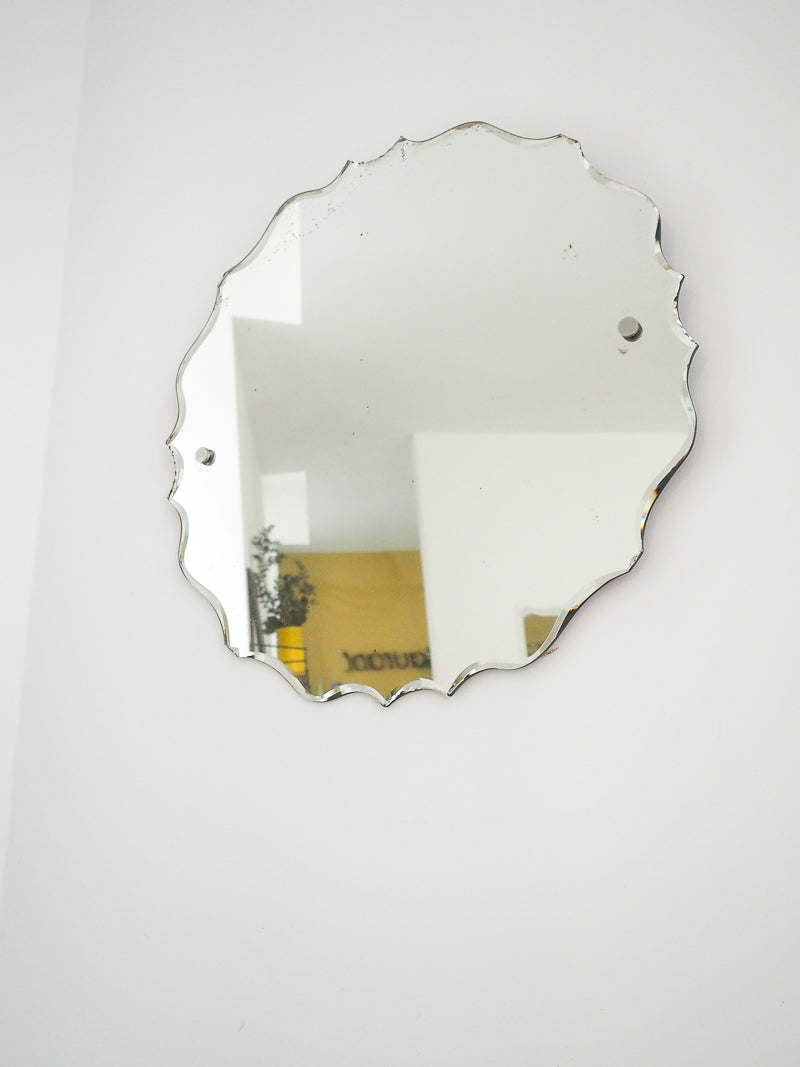 Grand miroir rond vintage biseauté – Années 50