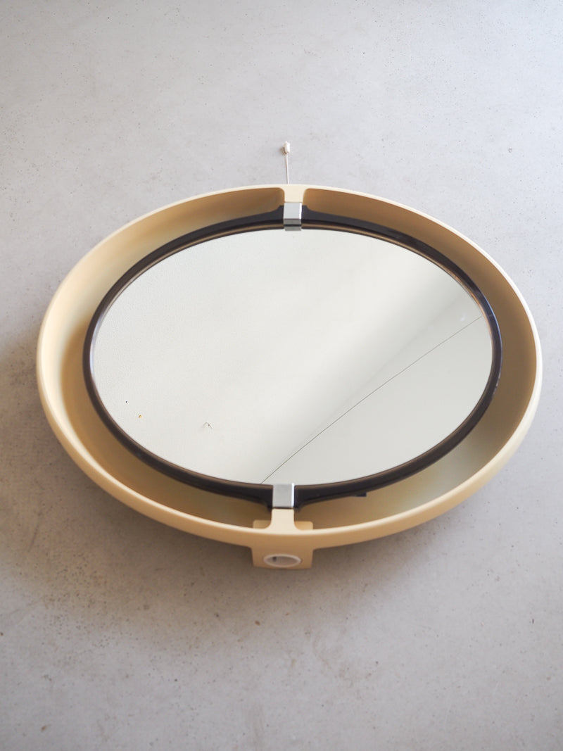 Grand miroir inclinable oval en plastique vintage lumineux