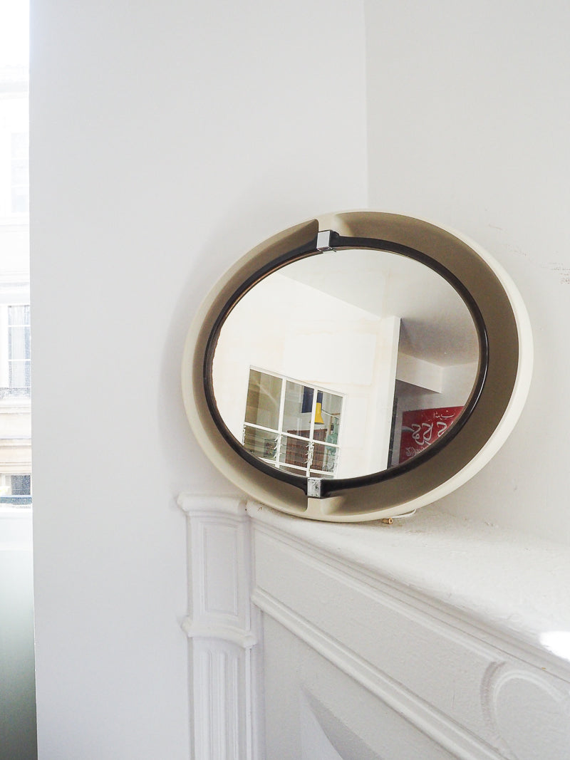 Grand miroir inclinable oval en plastique vintage retro lumineux