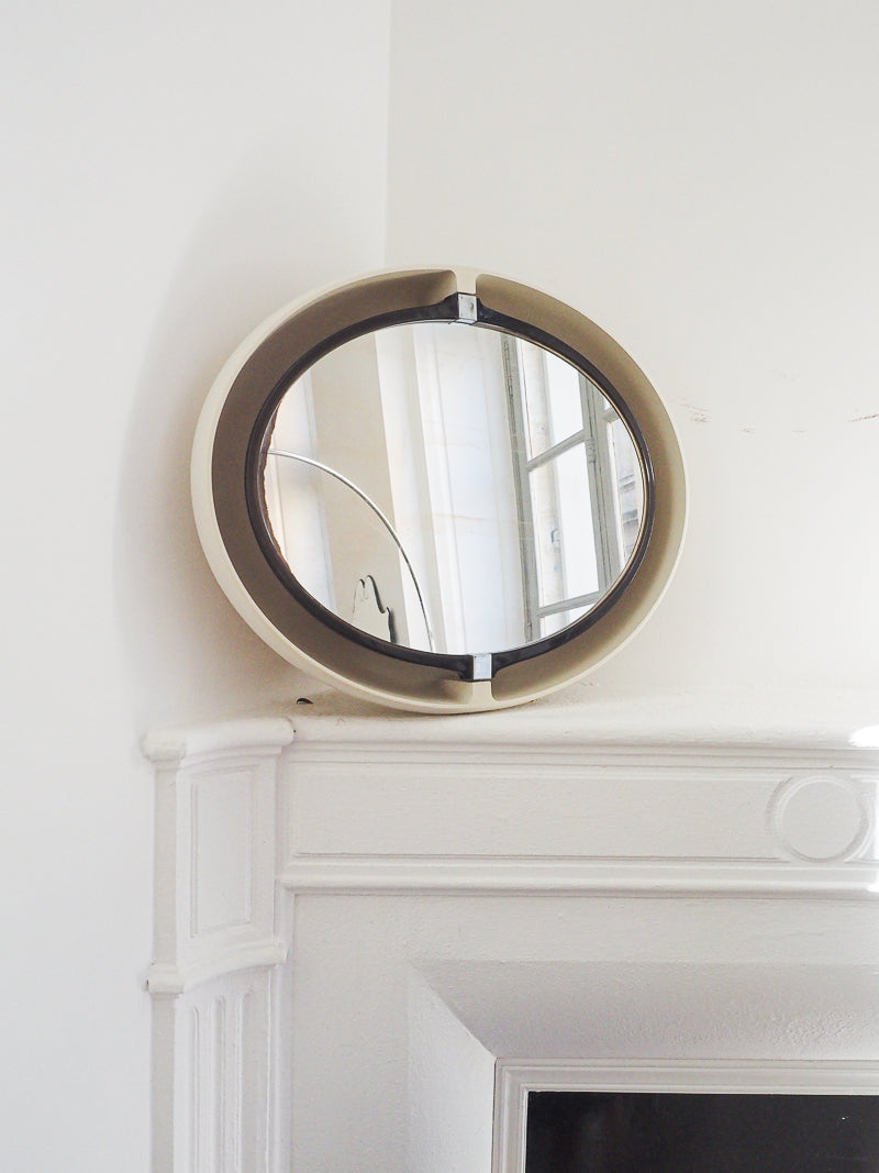 Grand miroir inclinable oval en plastique vintage retro lumineux
