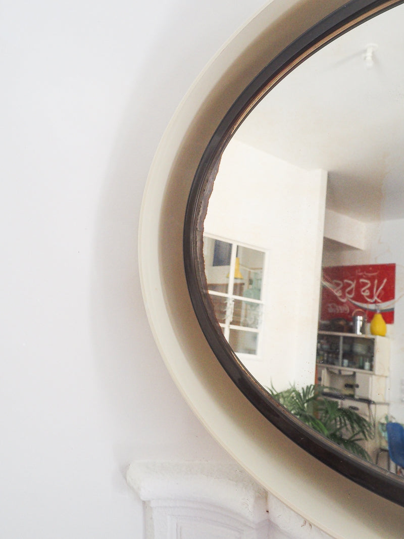 Grand miroir inclinable oval en plastique vintage retro lumineux