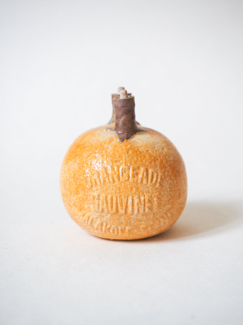 Flacon publicitaire vintage en barbotine – Orangeade Sauvinet, XIXᵉ siècle